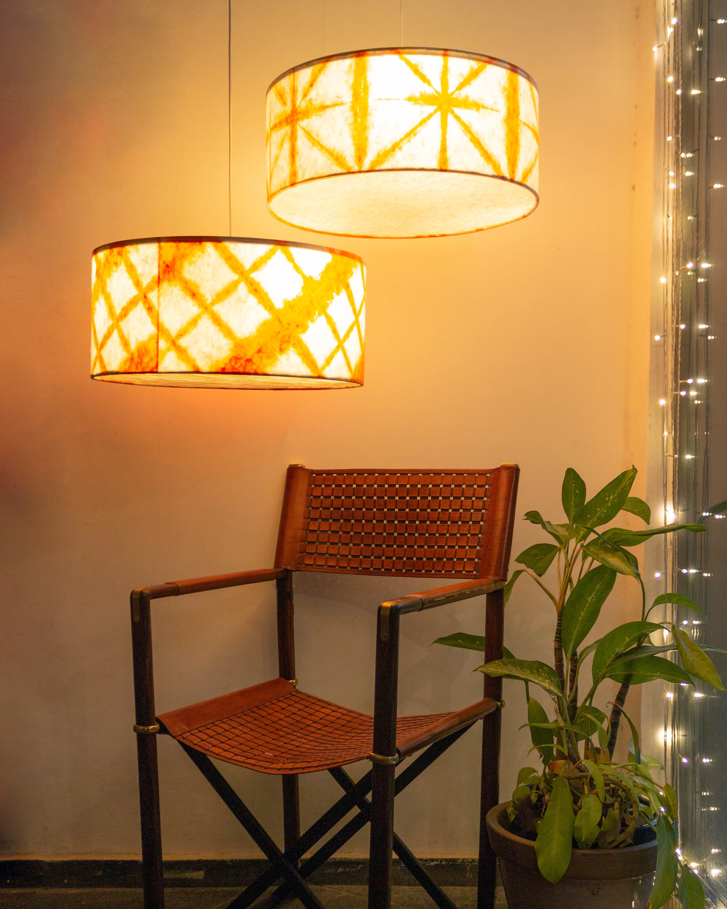 Orange Drum Shibori Diamond Pendant Lamp