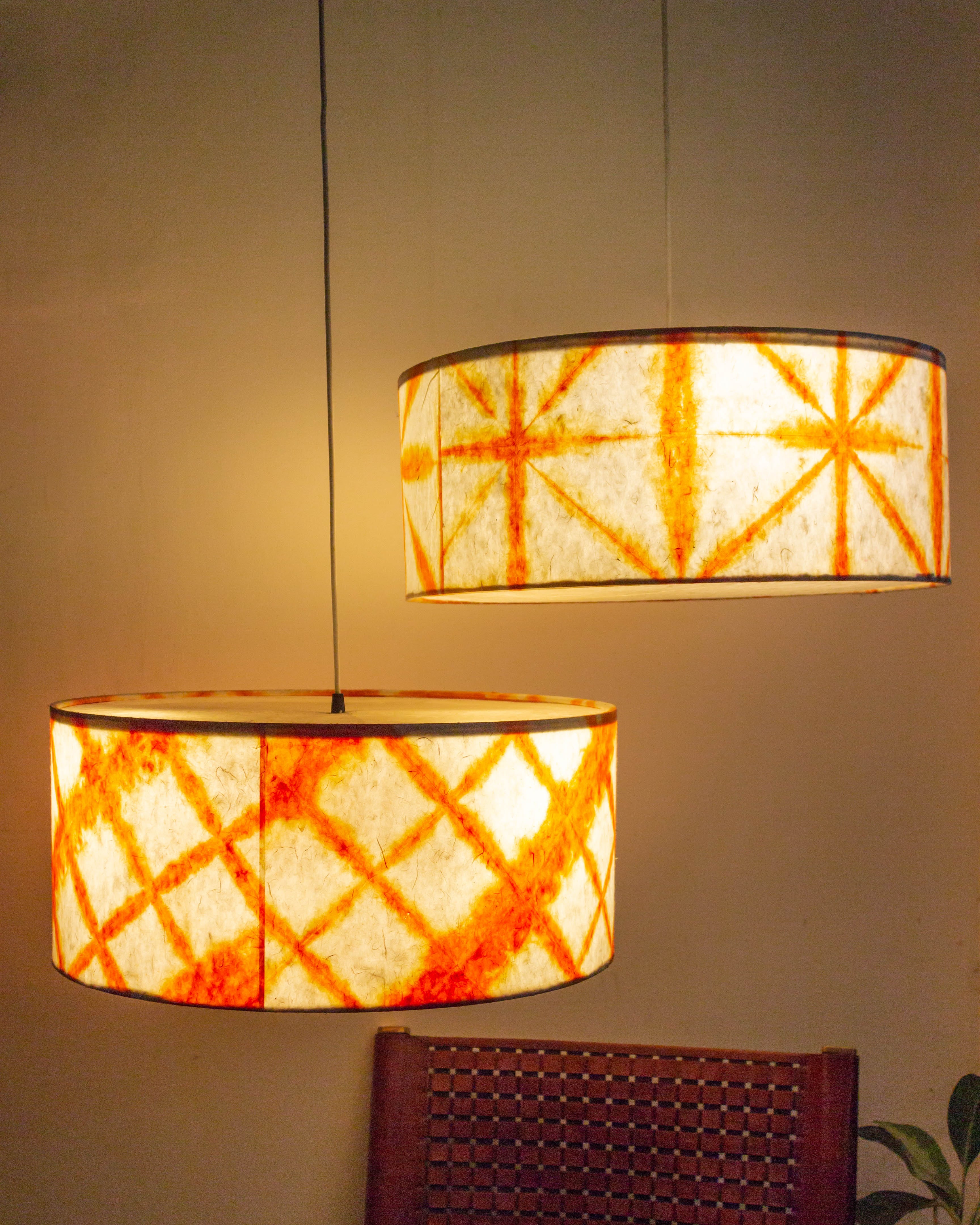 Orange Drum Shibori Diamond Pendant Lamp