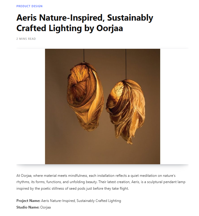 RETHINKING THE FUTURE | AERIS NATURE-INSPIRED, SUSTAINABLY CRAFTED LIGHTING BY OORJAA