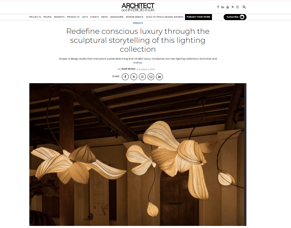 ARCHITECT AND INTERIORS INDIA | REDEFINE CONSCIOUS LUXURY THROUGH THE SCULPTURAL STORYTELLING OF THIS LIGHTING COLLECTION