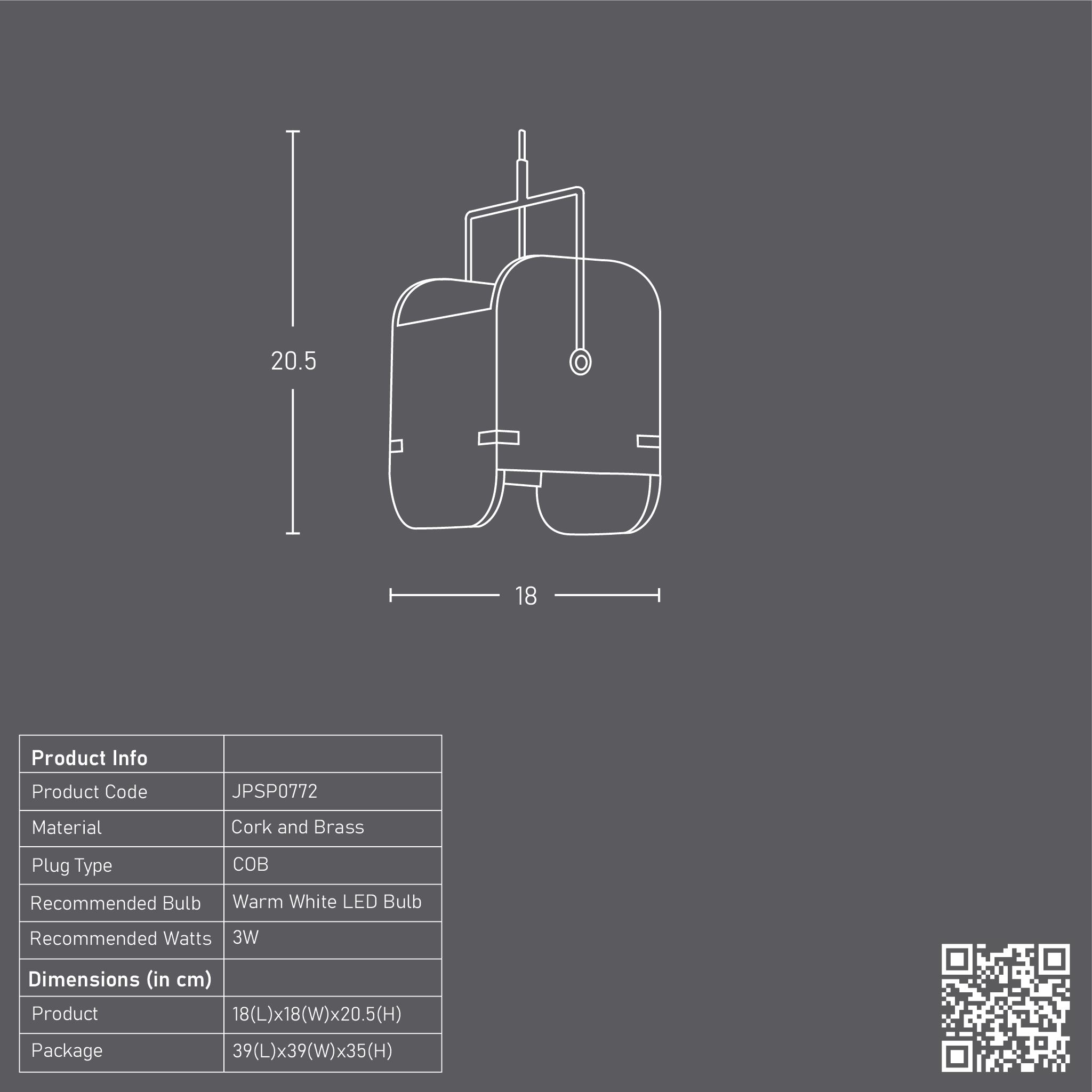 Jude T Pendant Lamp (Light Cork)